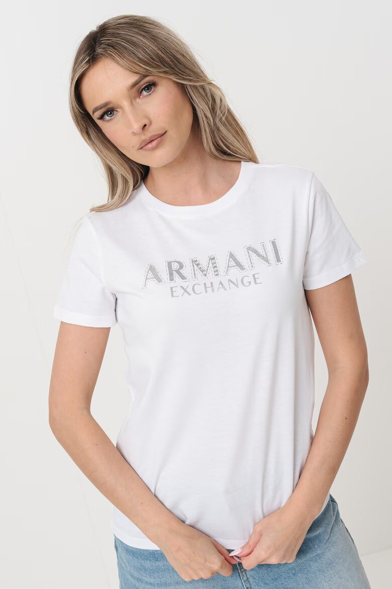 ARMANI EXCHANGE Памучна тениска с лого Бял/Сребрист