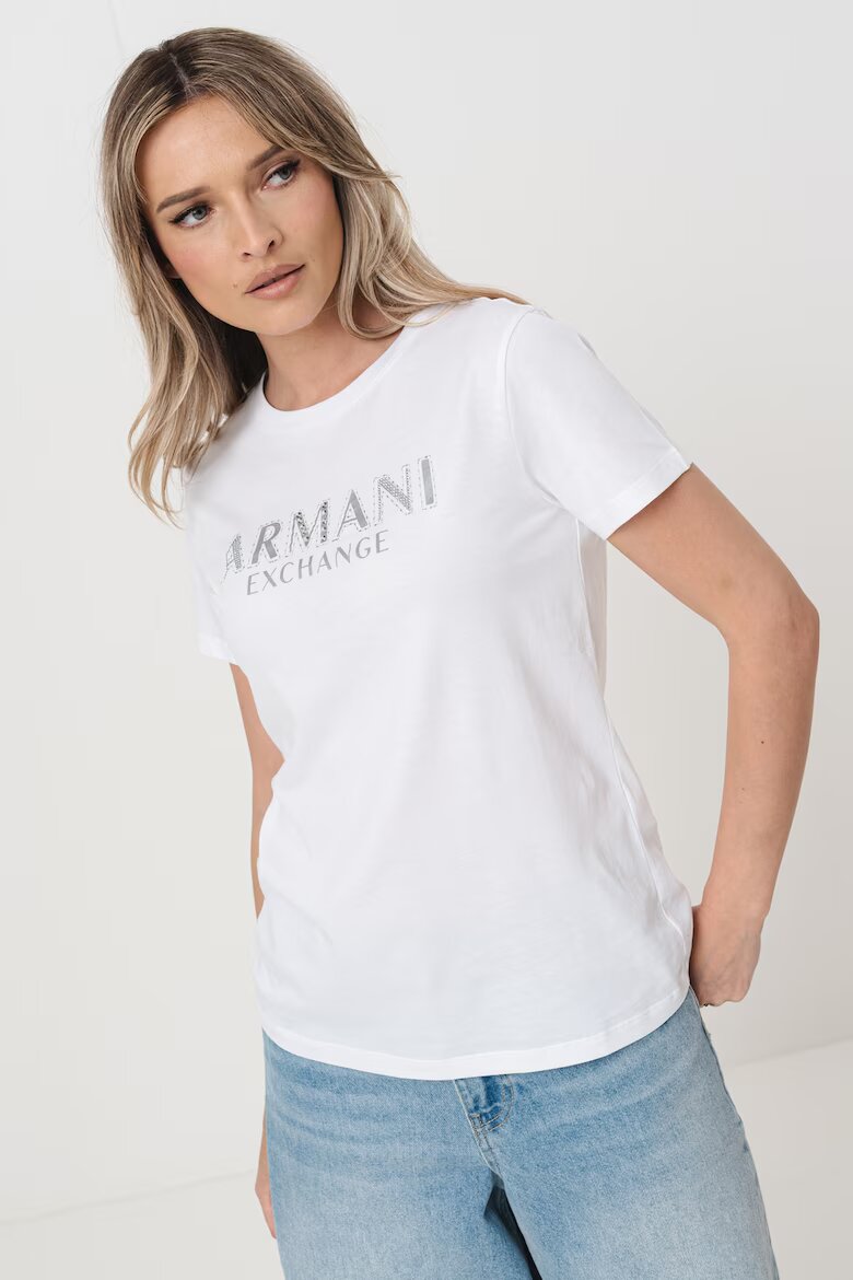 ARMANI EXCHANGE Памучна тениска с лого Бял/Сребрист