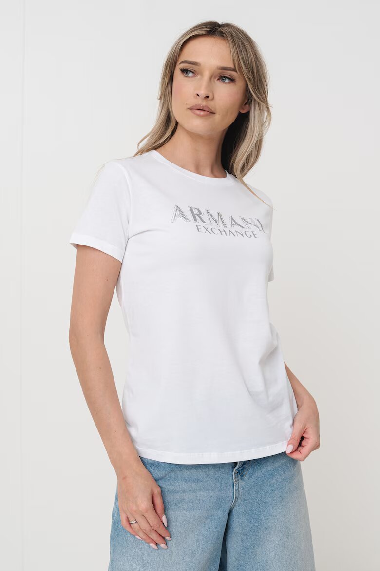 ARMANI EXCHANGE Памучна тениска с лого Бял/Сребрист