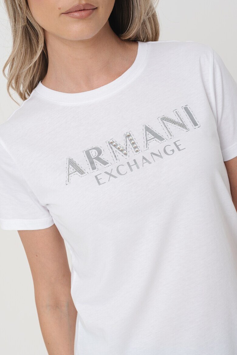 ARMANI EXCHANGE Памучна тениска с лого Бял/Сребрист