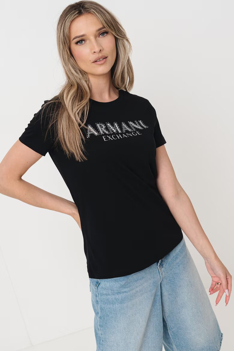 ARMANI EXCHANGE Памучна тениска с лого Черен/Сребрист