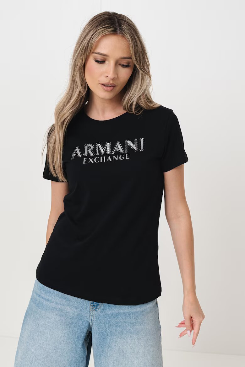 ARMANI EXCHANGE Памучна тениска с лого Черен/Сребрист