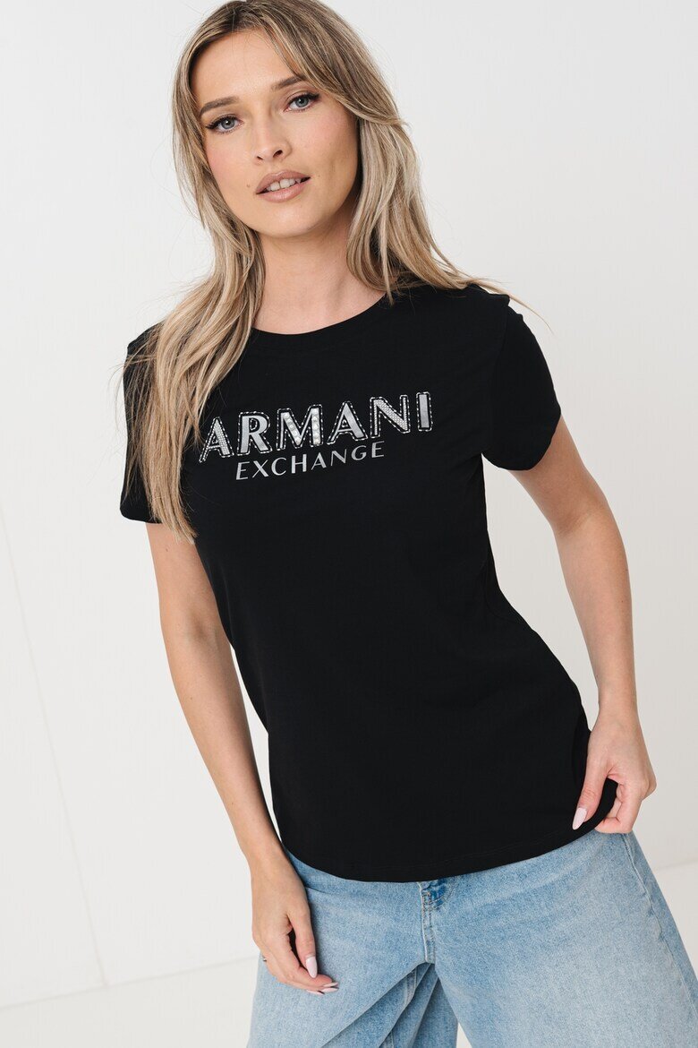 ARMANI EXCHANGE Памучна тениска с лого Черен/Сребрист