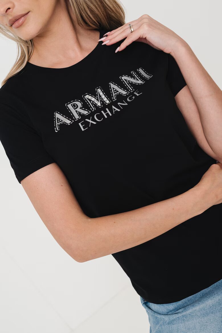 ARMANI EXCHANGE Памучна тениска с лого Черен/Сребрист