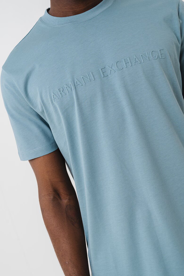 ARMANI EXCHANGE Памучна тениска с релефно лого Прашно синьо