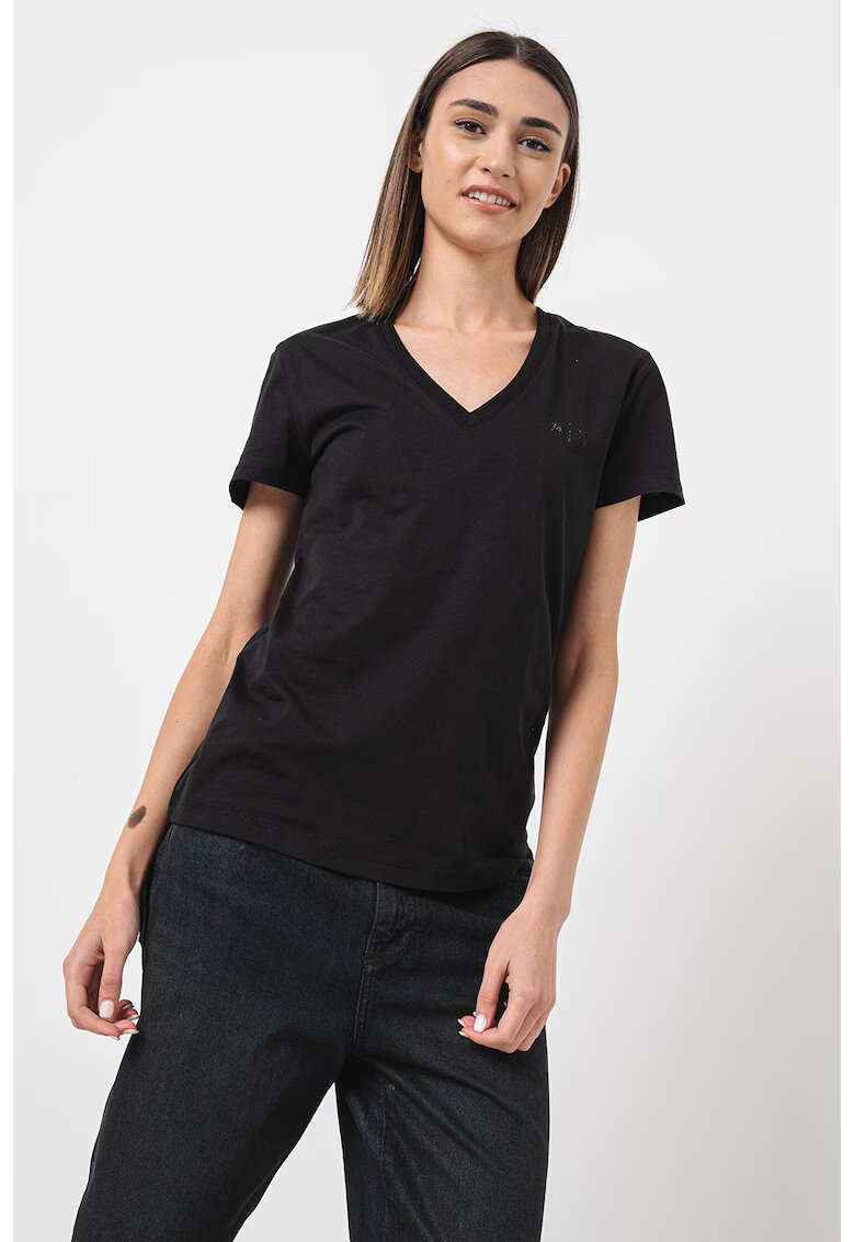 ARMANI EXCHANGE Памучна тениска с шпиц