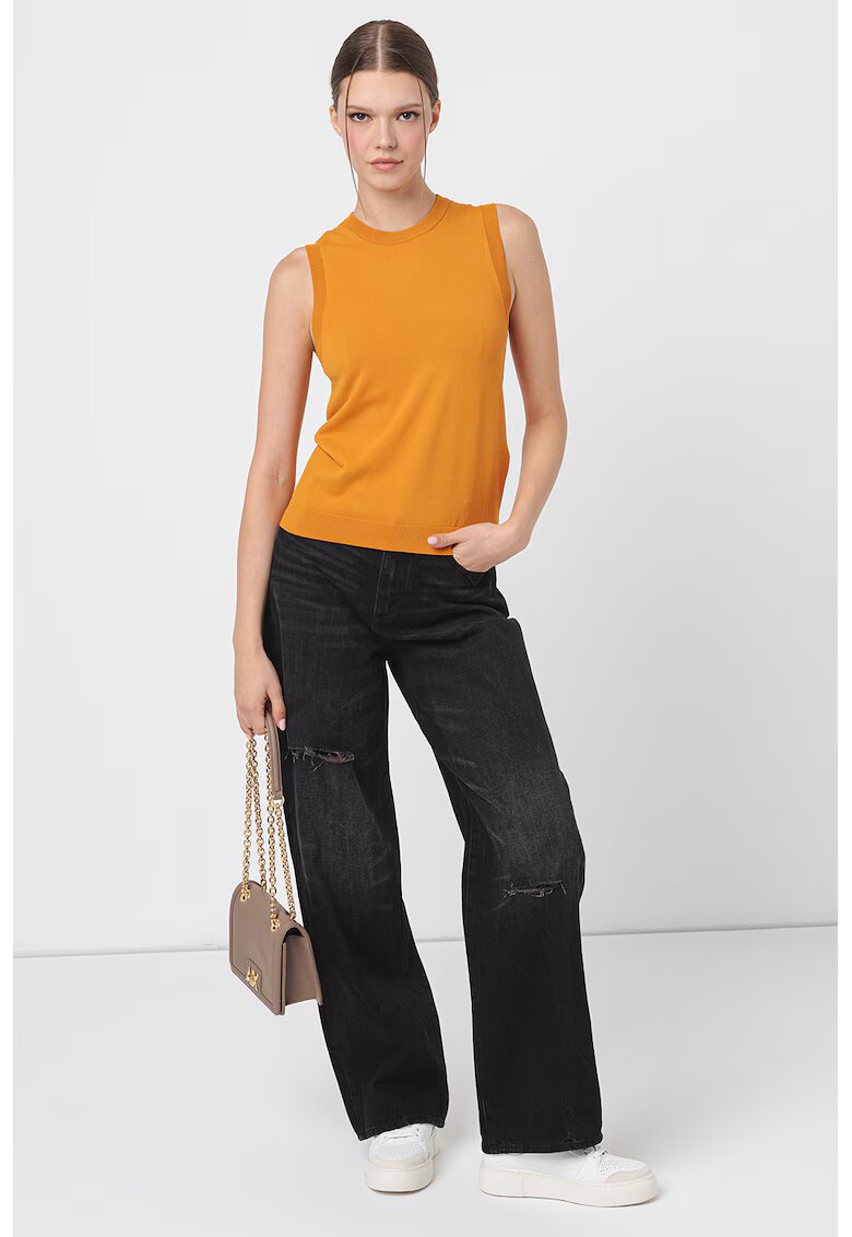 ARMANI EXCHANGE Плетен топ с овално деколте - Светлокафяв