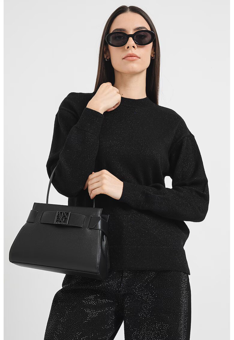 ARMANI EXCHANGE Пуловер с вълна с бляскави елементи - Черен/Сребрист