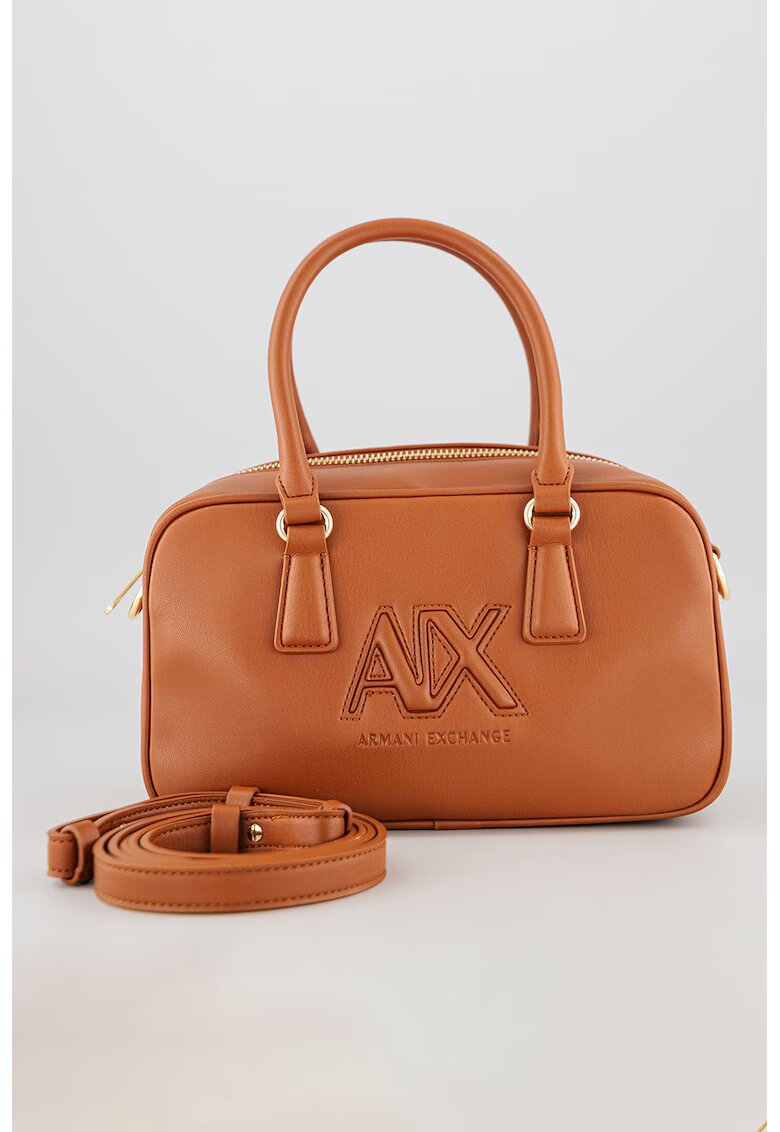 ARMANI EXCHANGE Ръчна чанта с бродирано лого - Коняк кафяв