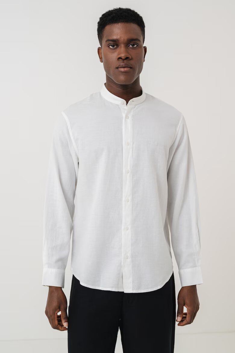 ARMANI EXCHANGE Риза с лиосел и лен с яка Henley Бял