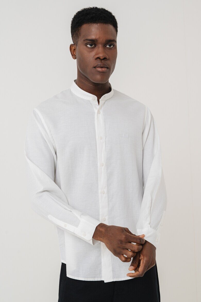 ARMANI EXCHANGE Риза с лиосел и лен с яка Henley Бял