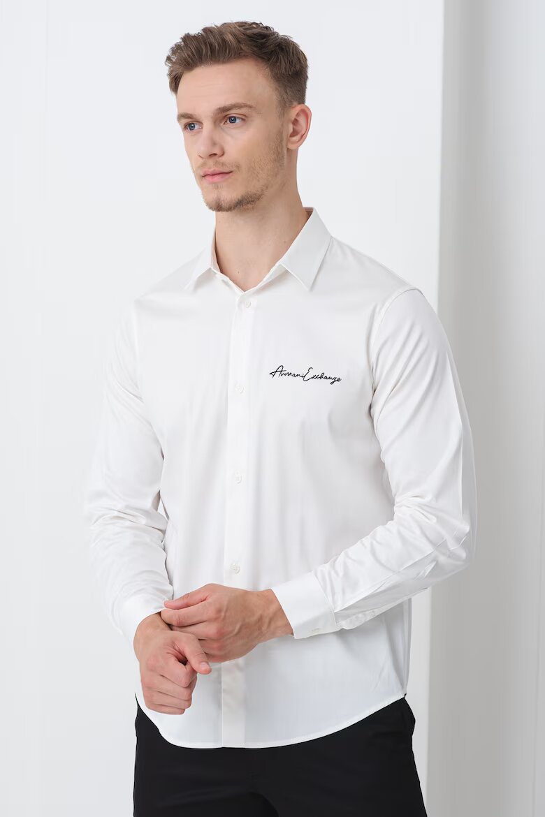 ARMANI EXCHANGE Риза със стандартна кройка и бродирано лого Бял