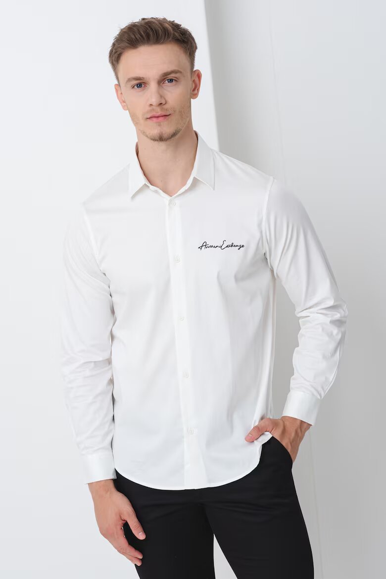 ARMANI EXCHANGE Риза със стандартна кройка и бродирано лого Бял