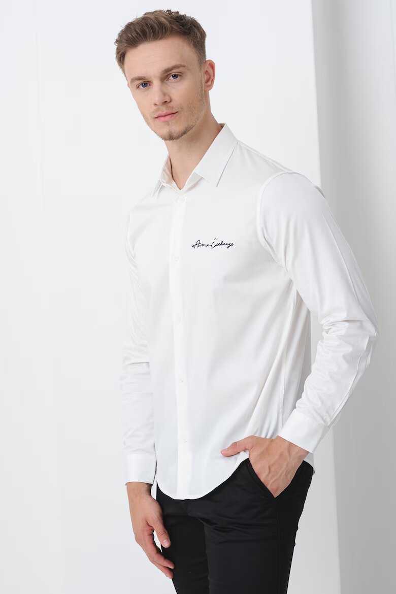 ARMANI EXCHANGE Риза със стандартна кройка и бродирано лого Бял