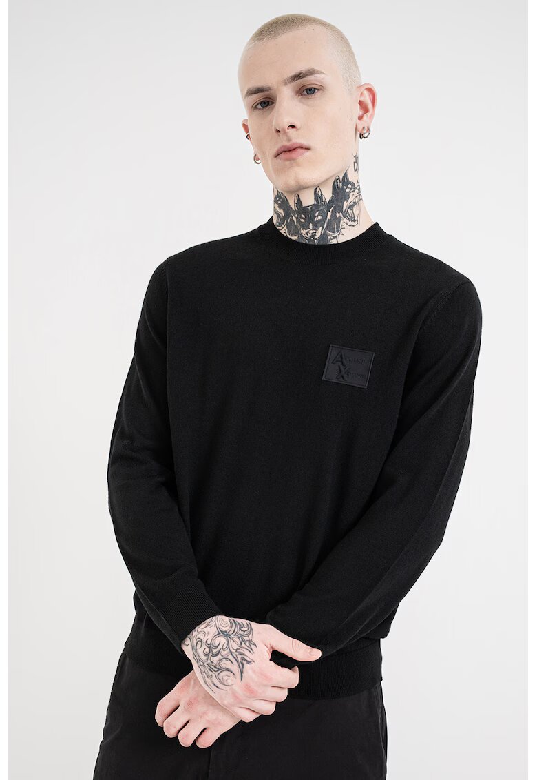 ARMANI EXCHANGE Слим пуловер с вълна с лого - Черен