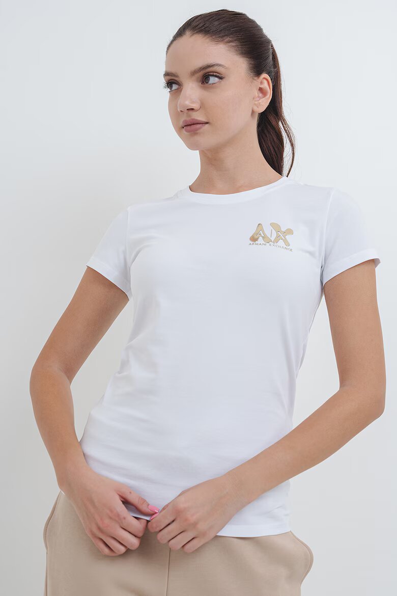 ARMANI EXCHANGE Слим тениска с бляскаво лого Бял/Златист