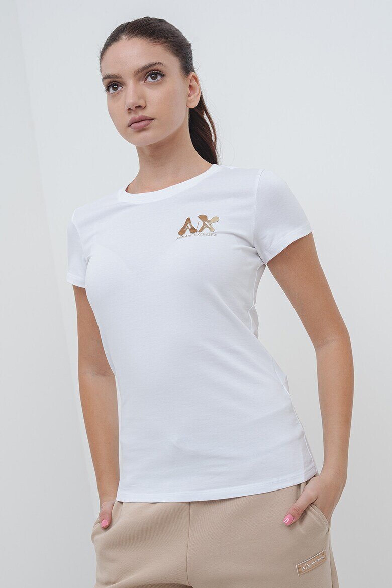 ARMANI EXCHANGE Слим тениска с бляскаво лого Бял/Златист