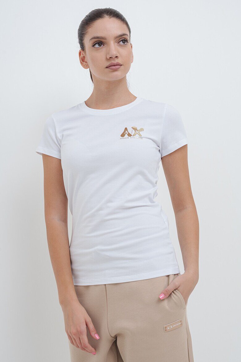 ARMANI EXCHANGE Слим тениска с бляскаво лого Бял/Златист