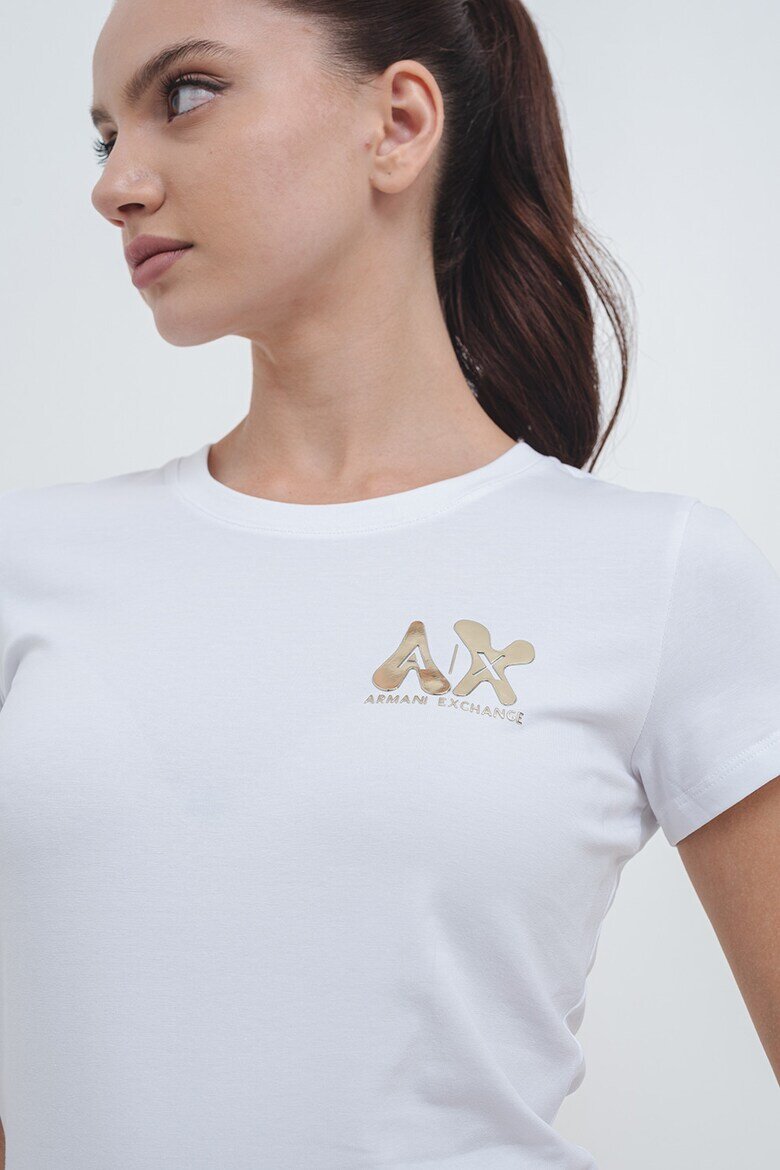 ARMANI EXCHANGE Слим тениска с бляскаво лого Бял/Златист