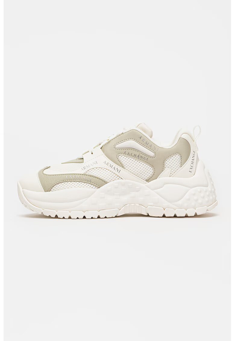 ARMANI EXCHANGE Спортни обувки с еко кожа и текстил - Бял/Шам фъстък зелено