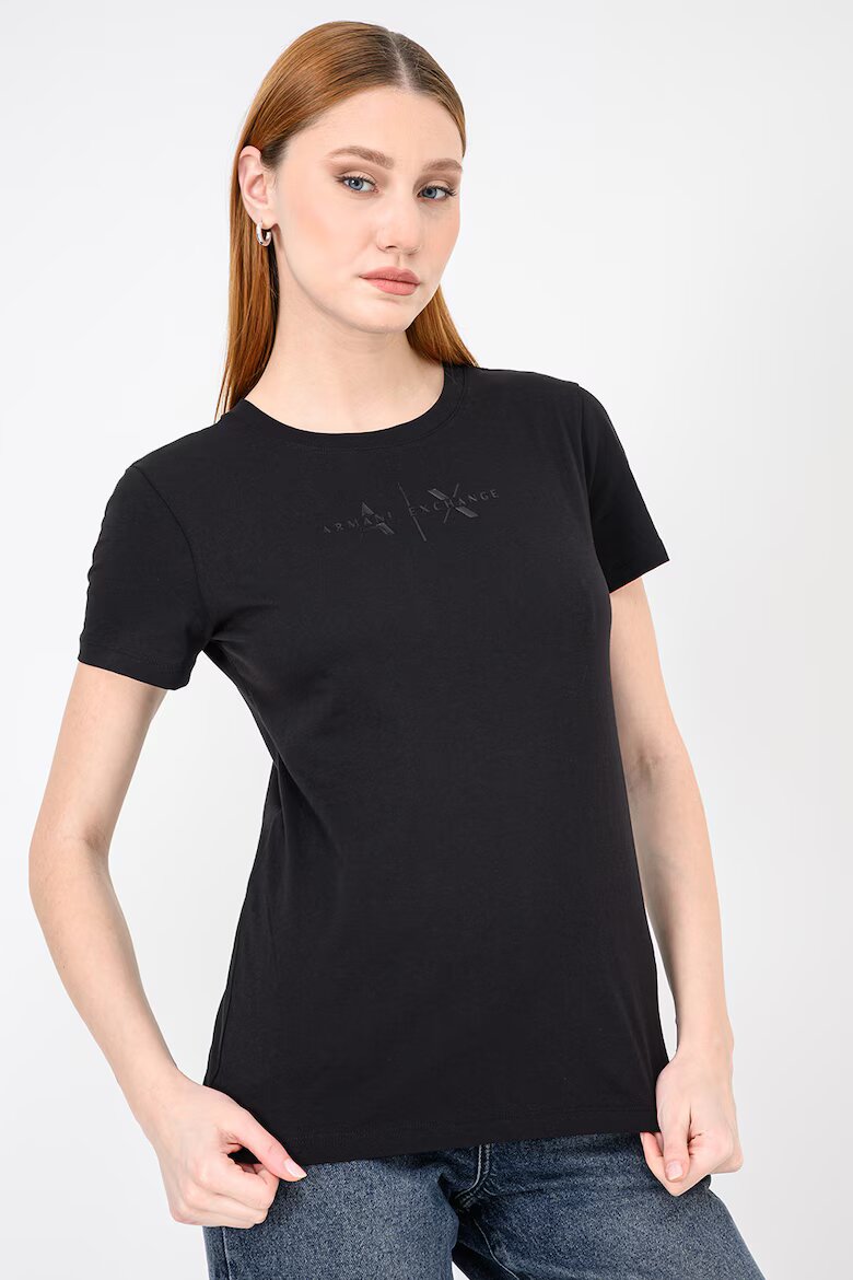 ARMANI EXCHANGE Стандартна памучна тениска с лого на гърдите Избеляло черно