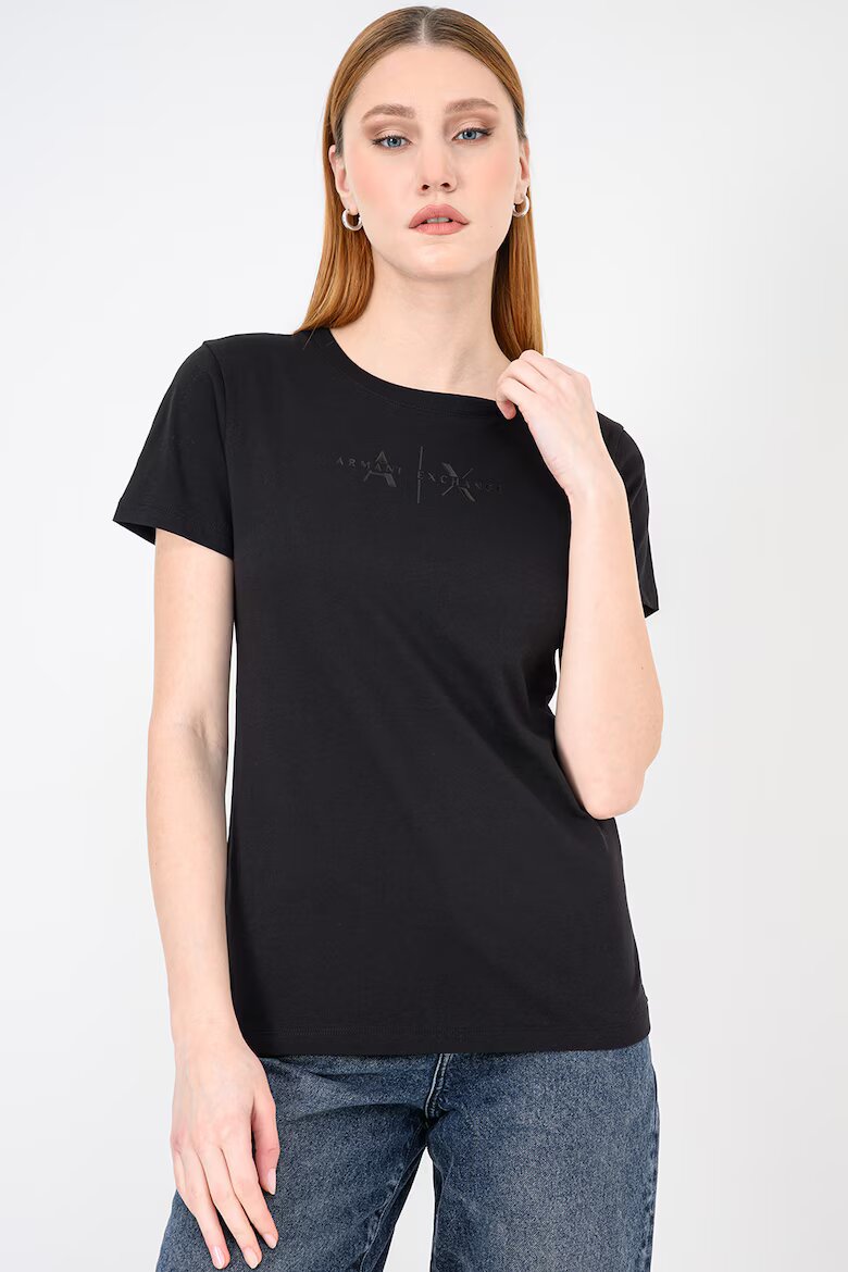 ARMANI EXCHANGE Стандартна памучна тениска с лого на гърдите Избеляло черно
