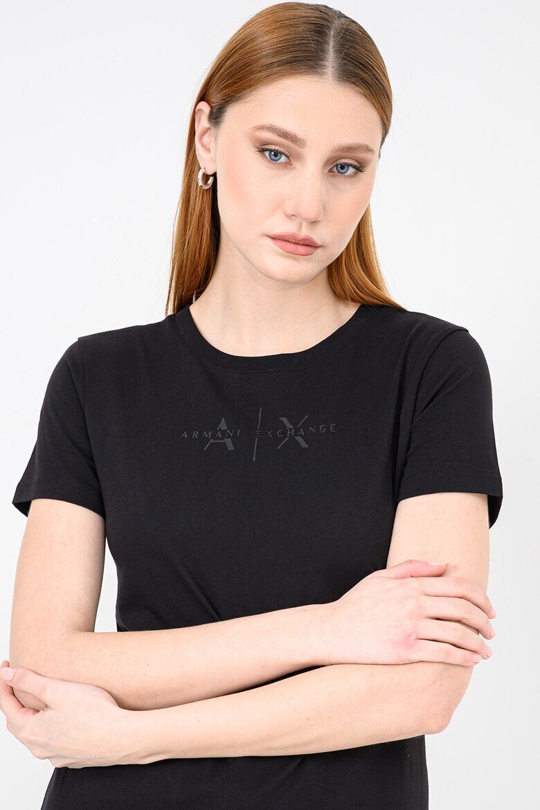 ARMANI EXCHANGE Стандартна памучна тениска с лого на гърдите Избеляло черно
