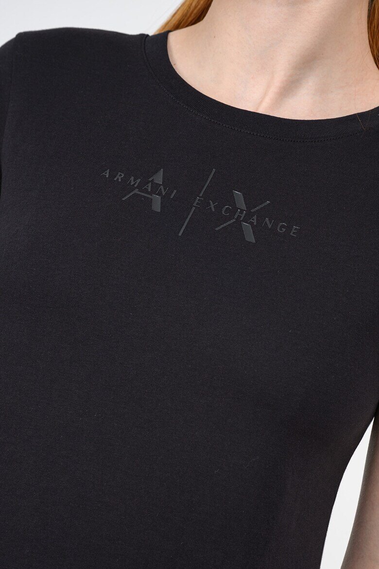 ARMANI EXCHANGE Стандартна памучна тениска с лого на гърдите Избеляло черно