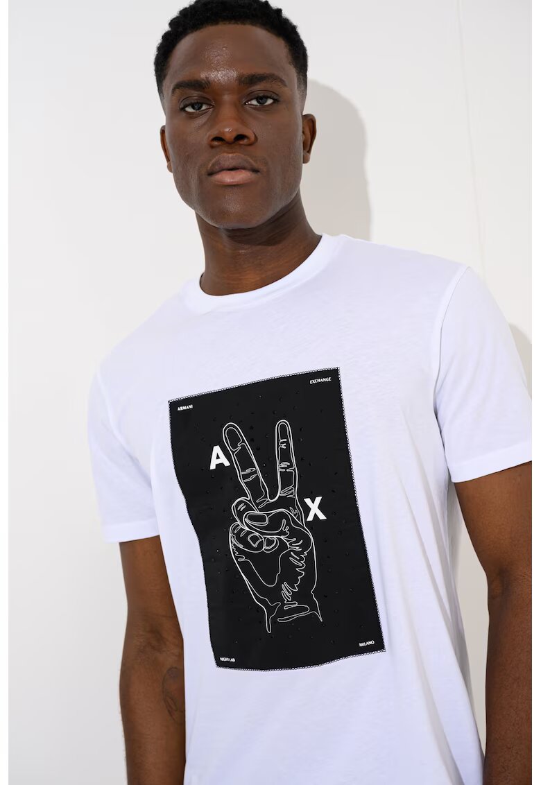 ARMANI EXCHANGE Стандартна тениска с фигурален принт - Черен/Бял