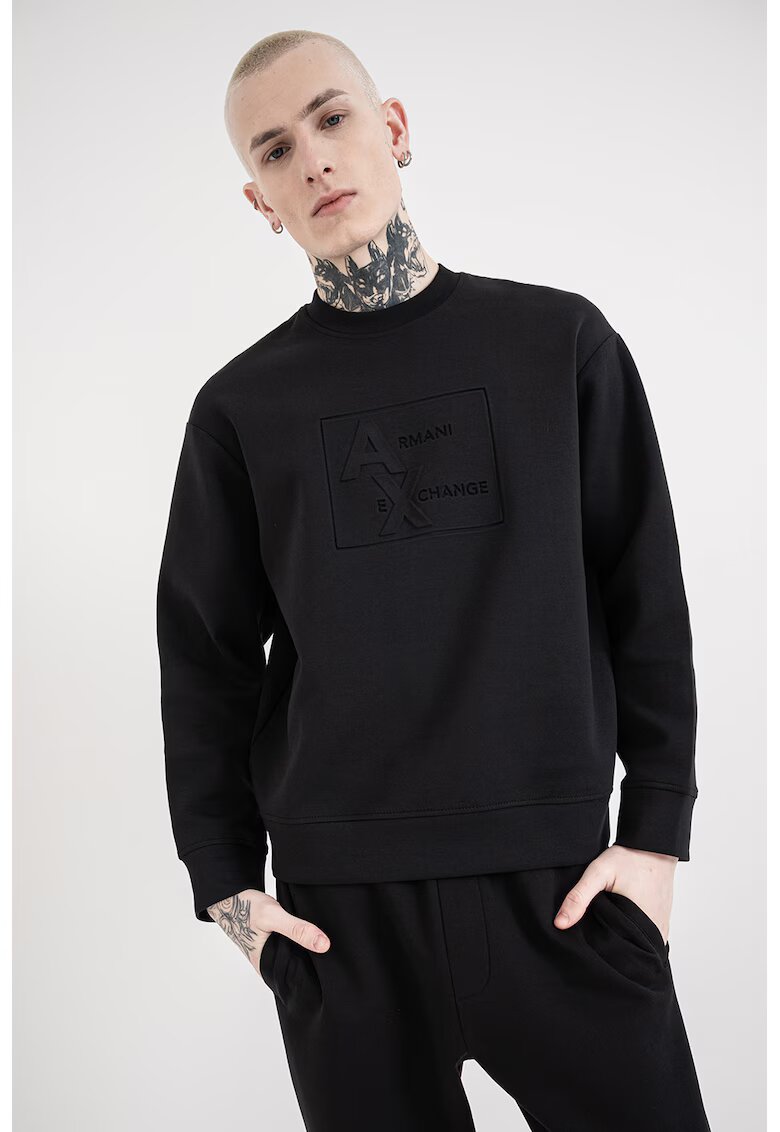 ARMANI EXCHANGE Суитшърт с памук с лого - Черен