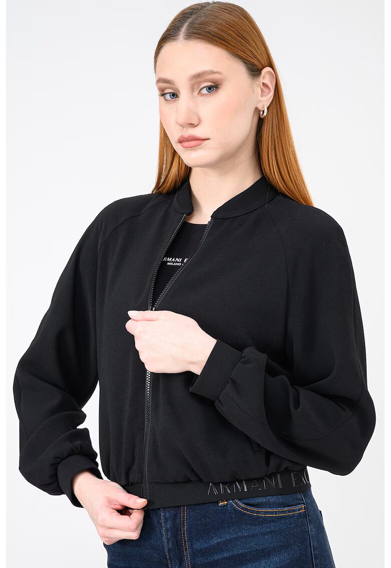 ARMANI EXCHANGE Суитшърт с цип и еластичен подгъв с лого - Черен
