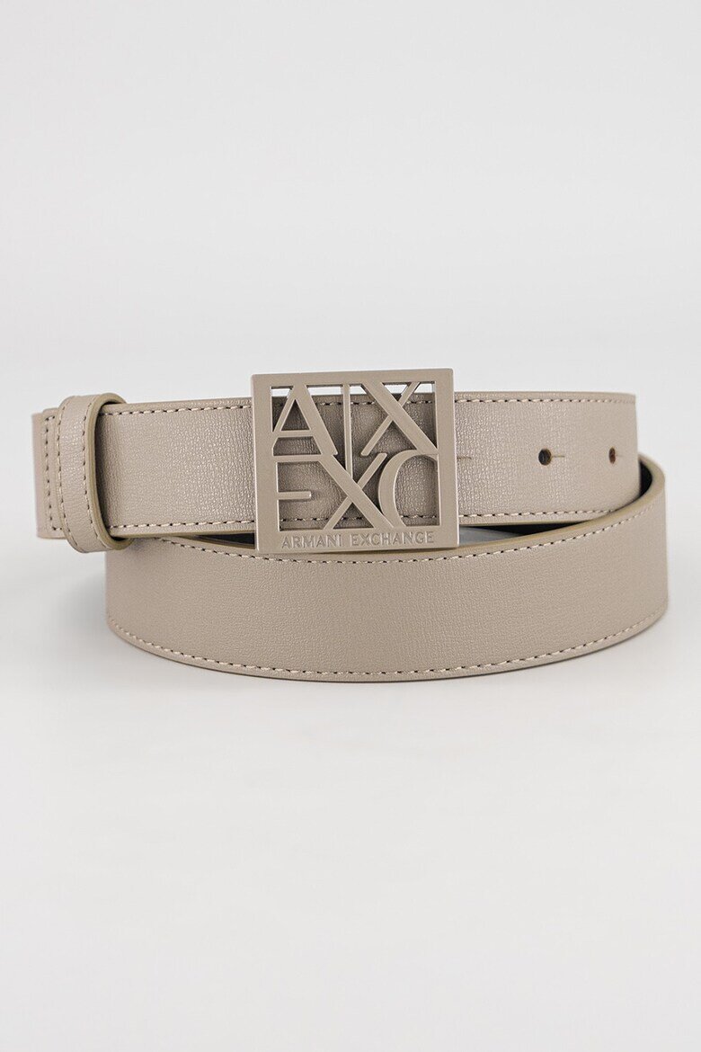 ARMANI EXCHANGE Тънък колан от еко кожа с тока с игла и лого Черен/Светло кафяво