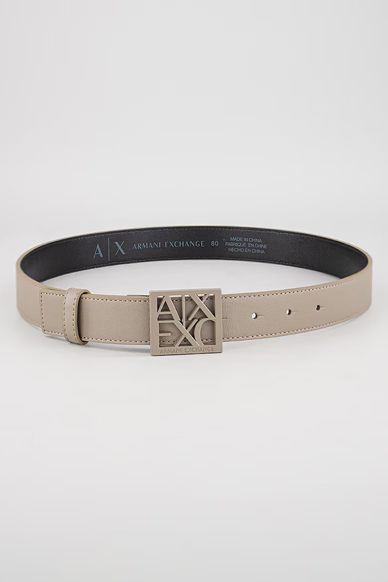ARMANI EXCHANGE Тънък колан от еко кожа с тока с игла и лого Черен/Светло кафяво