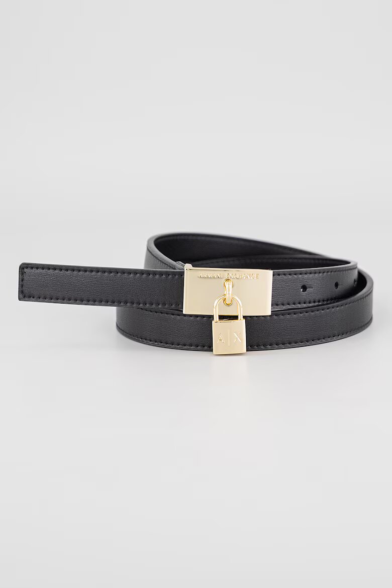 ARMANI EXCHANGE Тънък колан от еко окжа с аксесоар-катинарче Черен