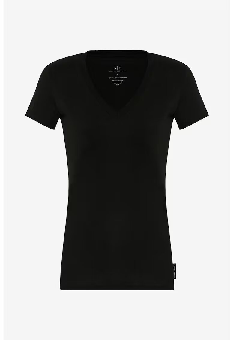 ARMANI EXCHANGE Тениска от памук Пима с шпиц деколте