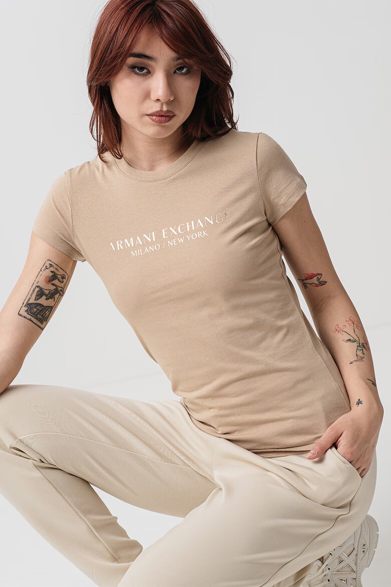 ARMANI EXCHANGE Тениска с лого Златист/Бежов