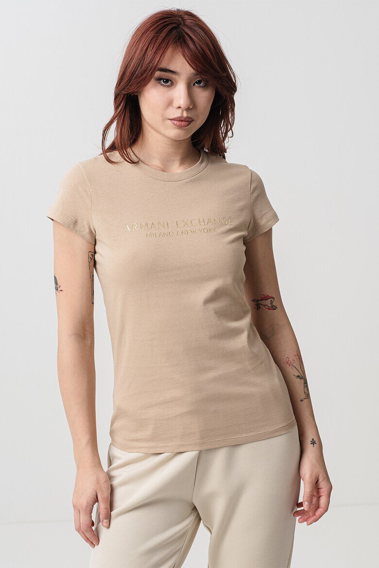 ARMANI EXCHANGE Тениска с лого Златист/Бежов