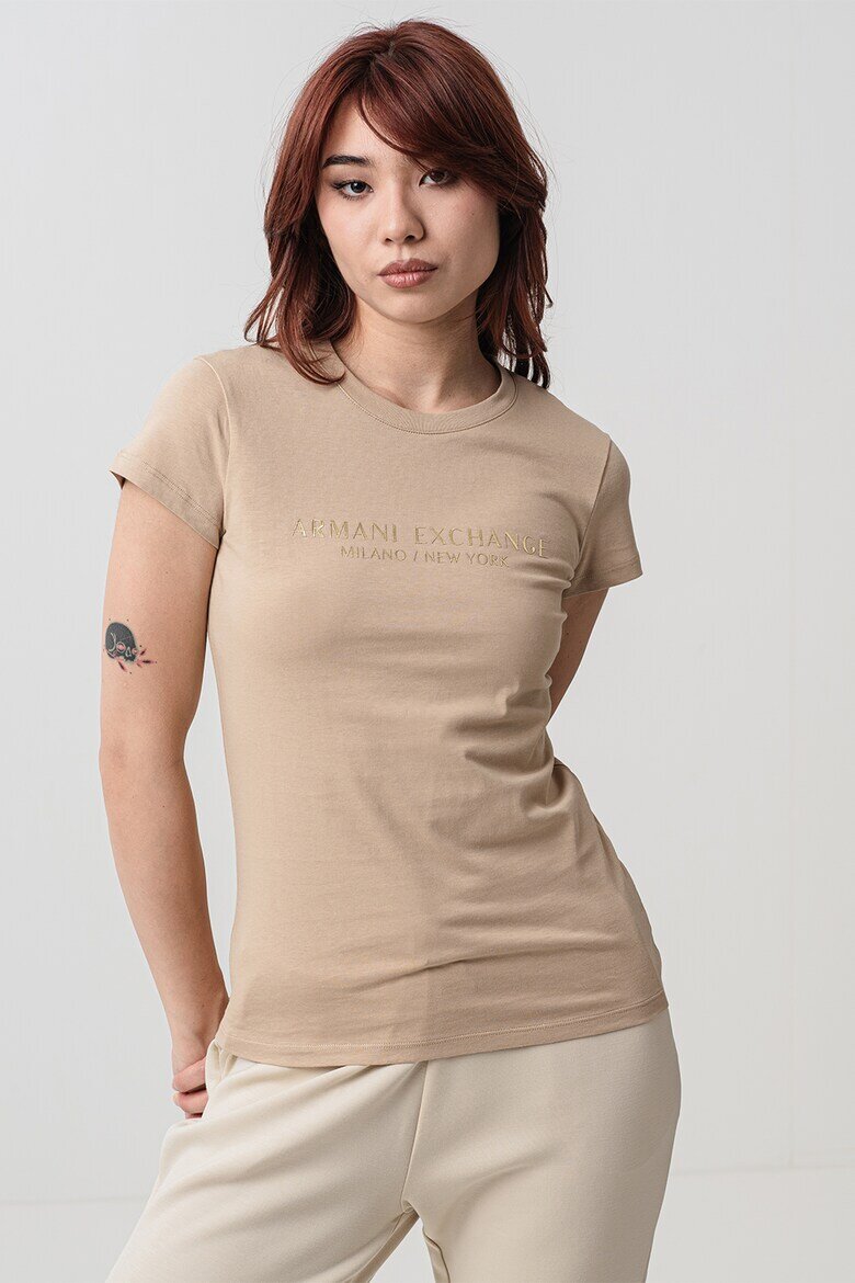 ARMANI EXCHANGE Тениска с лого Златист/Бежов