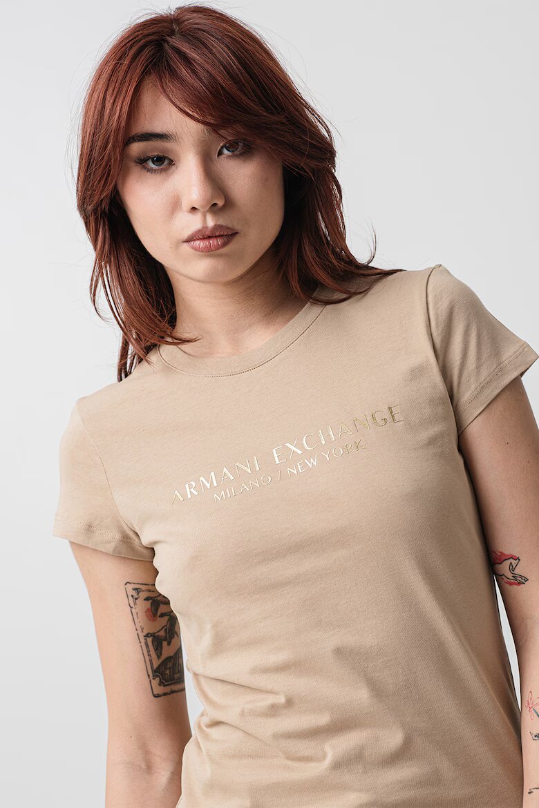 ARMANI EXCHANGE Тениска с лого Златист/Бежов