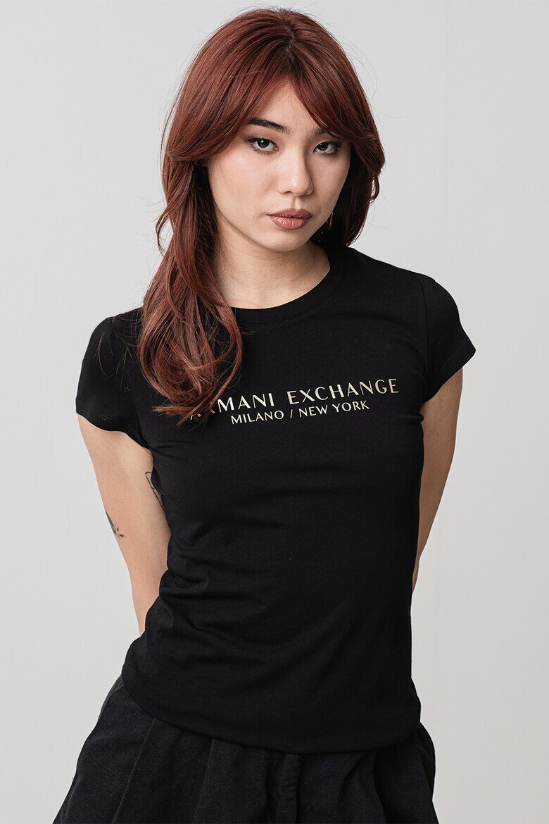 ARMANI EXCHANGE Тениска с лого Златист/Черен