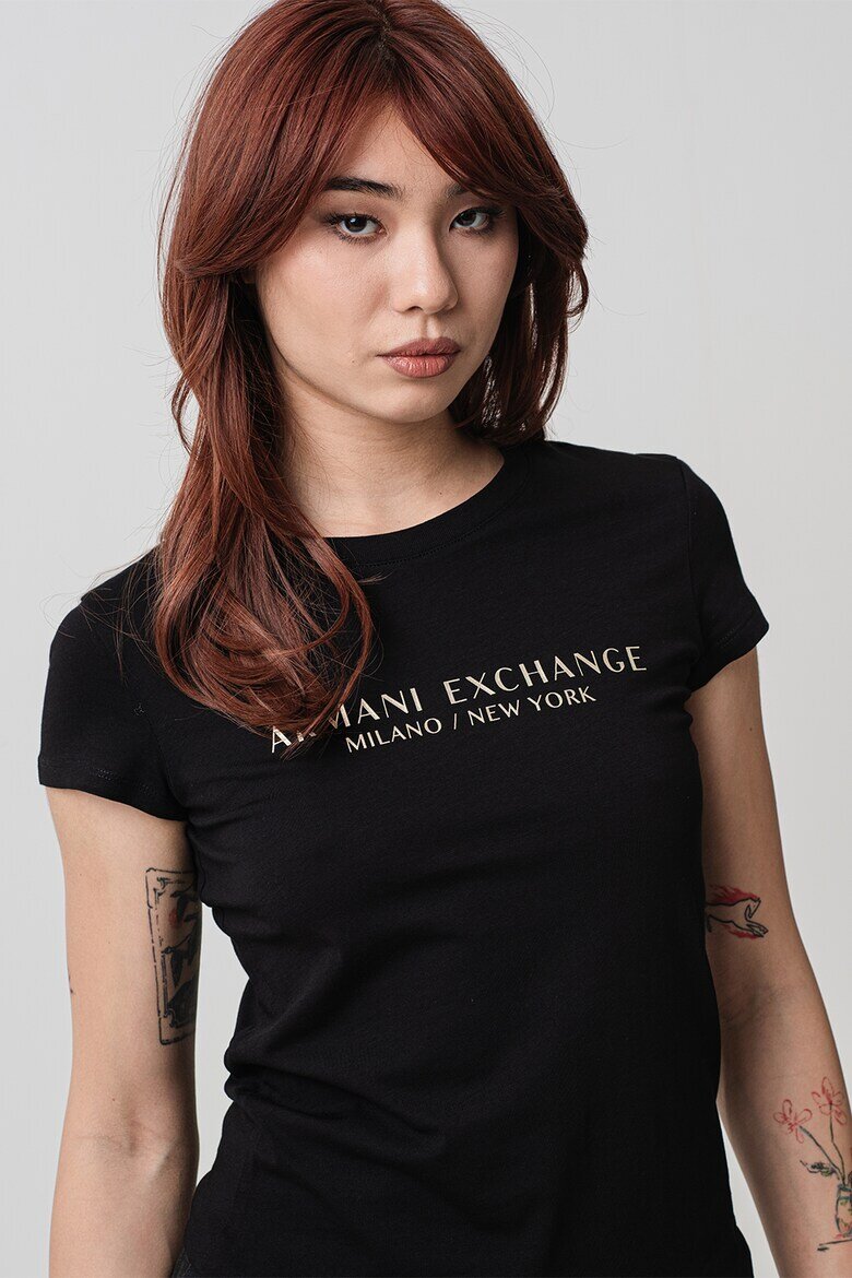ARMANI EXCHANGE Тениска с лого Златист/Черен