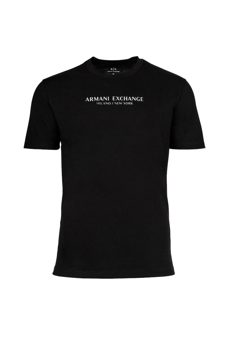 ARMANI EXCHANGE Тениска с овално деколте и лого - Бял/Черен