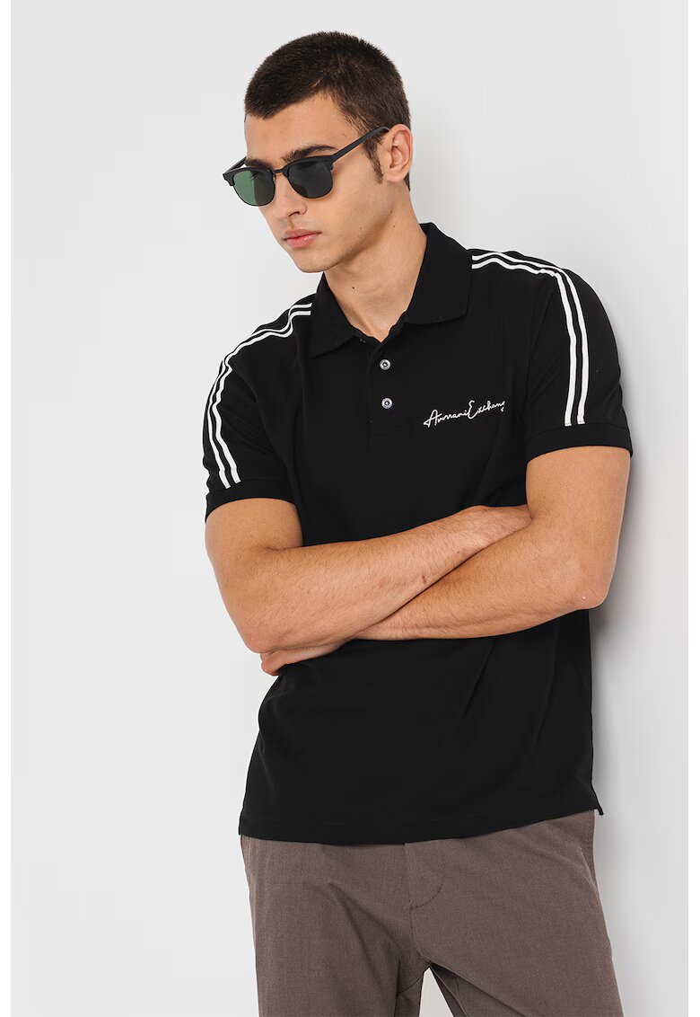 ARMANI EXCHANGE Тениска с памук - яка и лого - Бял/Тъмносин