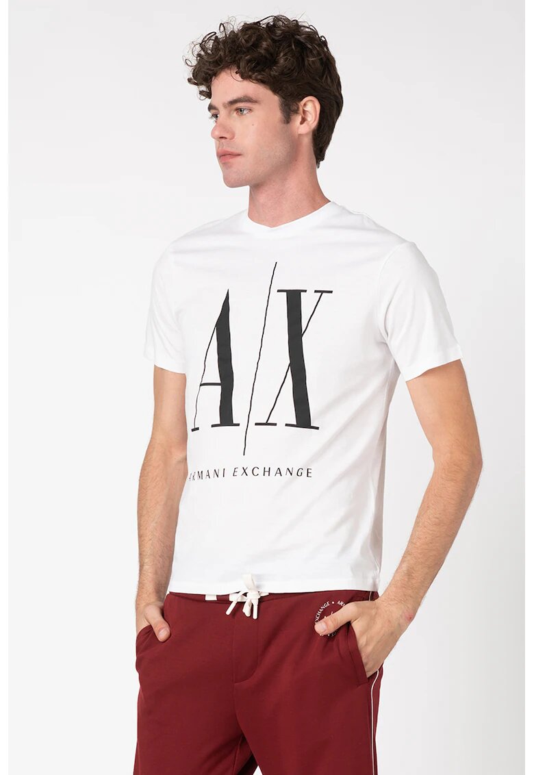 ARMANI EXCHANGE Тениска с уголемено лого - Черен/Бял