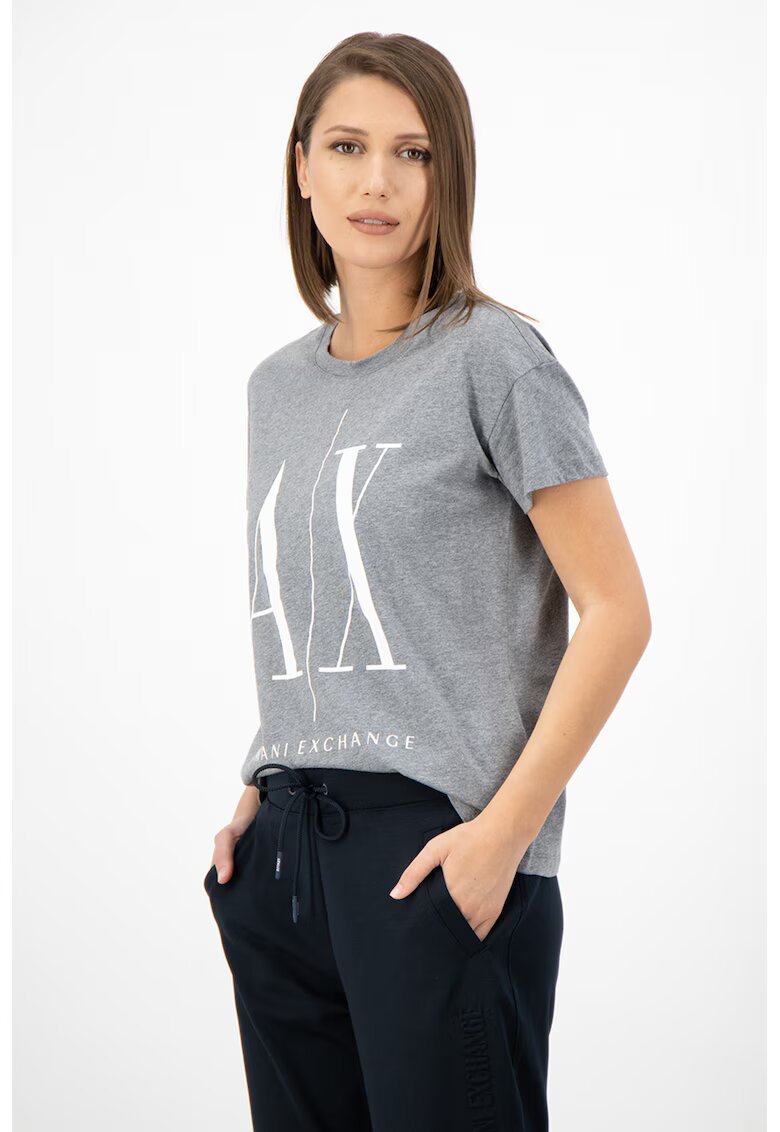 ARMANI EXCHANGE Тениска със свободна кройка и лого - Бял/Tъмносив