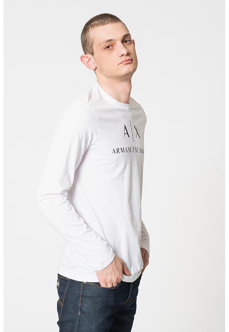 ARMANI EXCHANGE Вталена памучна блуза - Бял/Тъмносин
