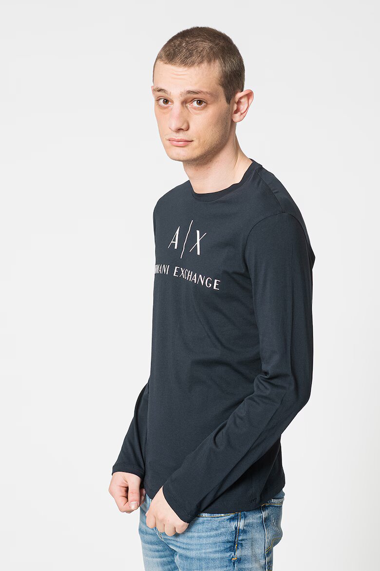 ARMANI EXCHANGE Вталена памучна блуза Бял/Тъмносин