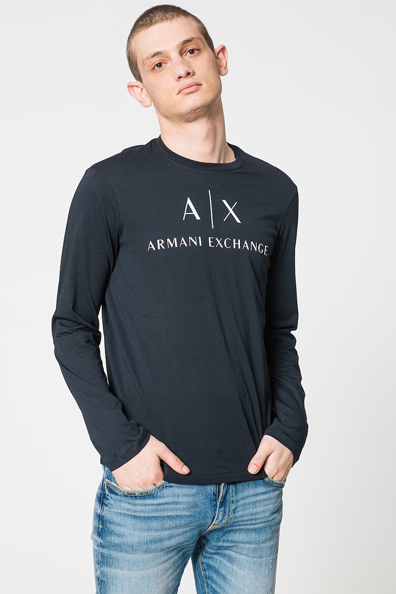 ARMANI EXCHANGE Вталена памучна блуза Бял/Тъмносин