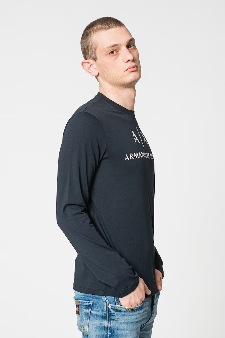 ARMANI EXCHANGE Вталена памучна блуза Бял/Тъмносин