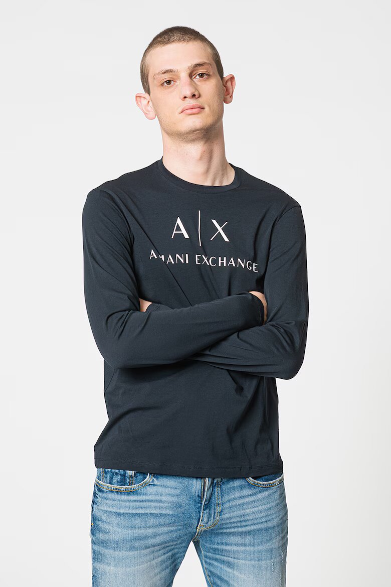 ARMANI EXCHANGE Вталена памучна блуза Бял/Тъмносин